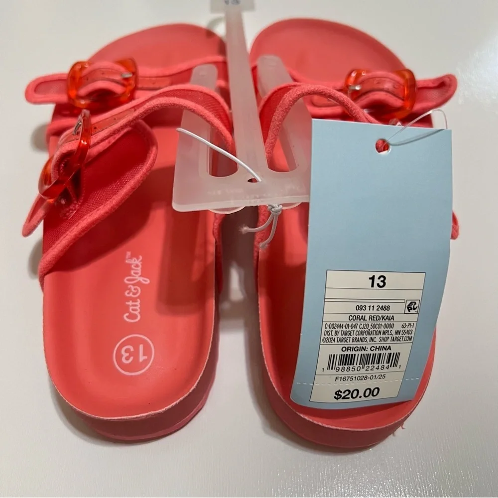 NWT Cat & Jack Kids' Kaia Mesh Footbed Sandals- Coral Red Size 13